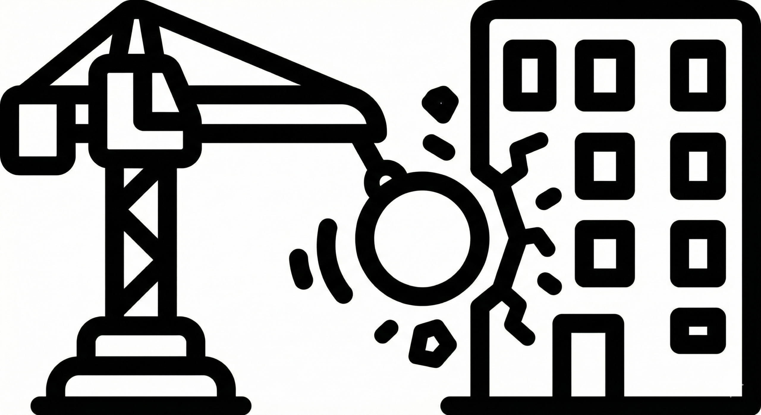 Crane demolishing a building, symbolizing demolition services by JS Wrecking Co in Detroit.