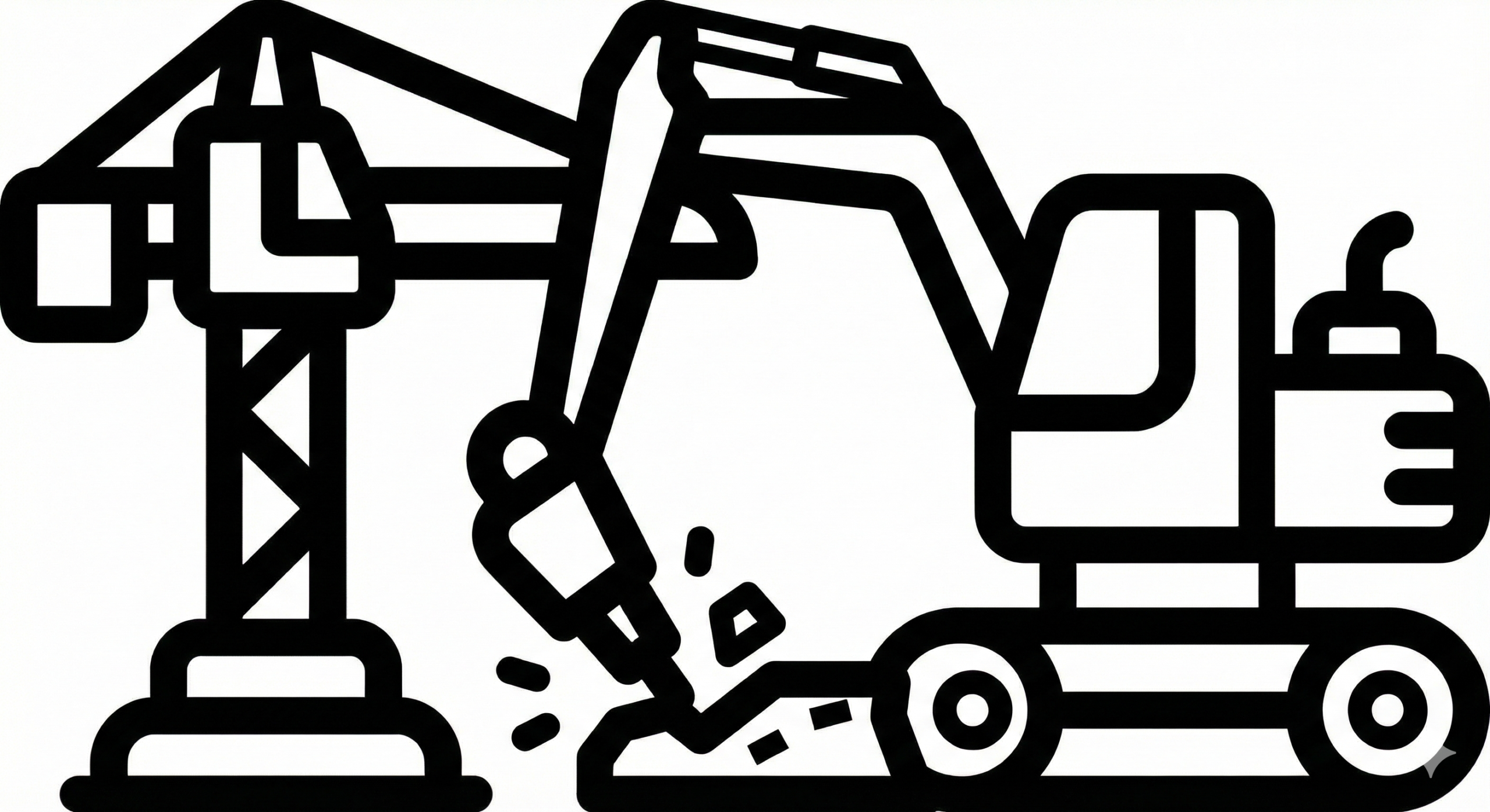 Excavator and construction crane icon representing demolition and excavation services for JS Wrecking Co, a Detroit-based contractor.